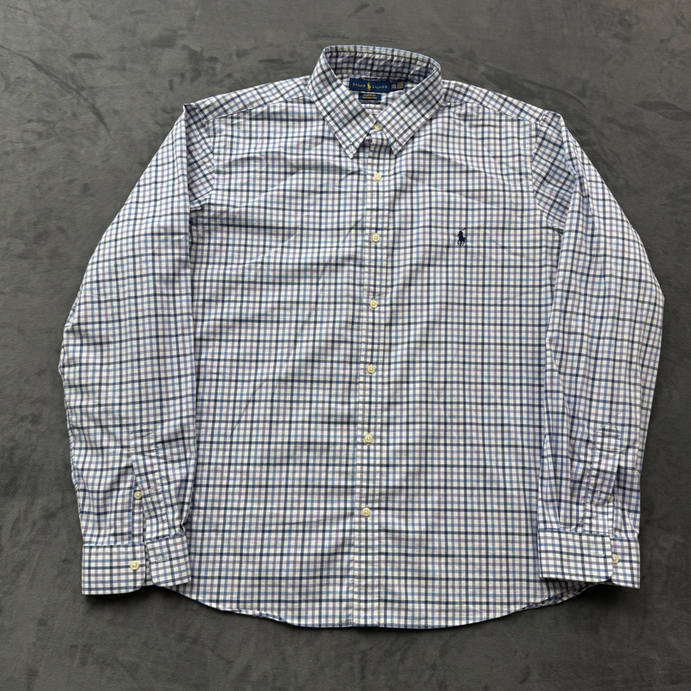 Polo Ralph Lauren Performance Shirt XXL Blue Check Untucked Fit Button Down